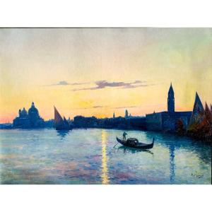 Coucher De Soleil à Venice. Huile  Toile 73x54.Marius  Reynaud 1860-1935