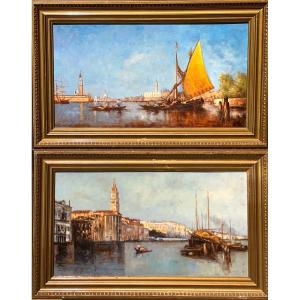 Wiews Of Venice. Oil On Panel 51,5x28,5.early 900. Signed Maréchal.
