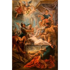 Martyrdom Of Saint Lawrence.oil On Copper 62x42. Italian School Of 17th Century 