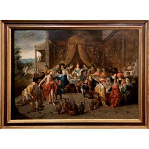 The Wedding At Cana. Oil On Canvas,100x72cm.attributed To Frans Francken III(1607-1667)