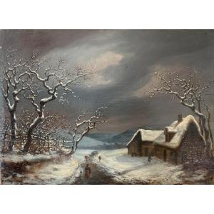 Winter Landscape. Oil Panel 23.5x32.5. Signed Alphonse Cassard, Dated 1837.