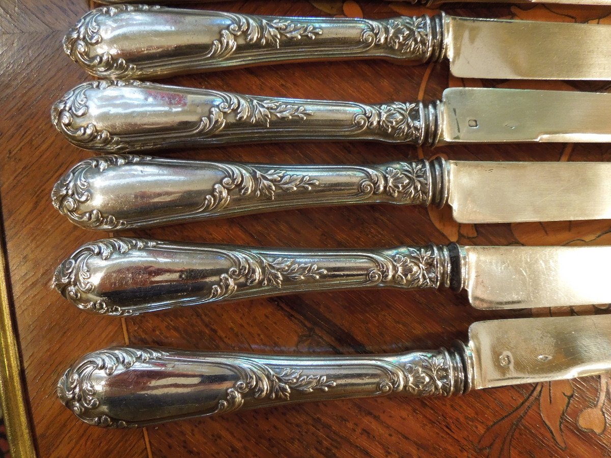 ALTES DESSERTMESSER KONVOLUT 6 Stück Rocaille Silber Frankreich Antik ALTES DESSERTMESSER KONVOLUT 6 Stück Rocaille Silber Frankreich Antik