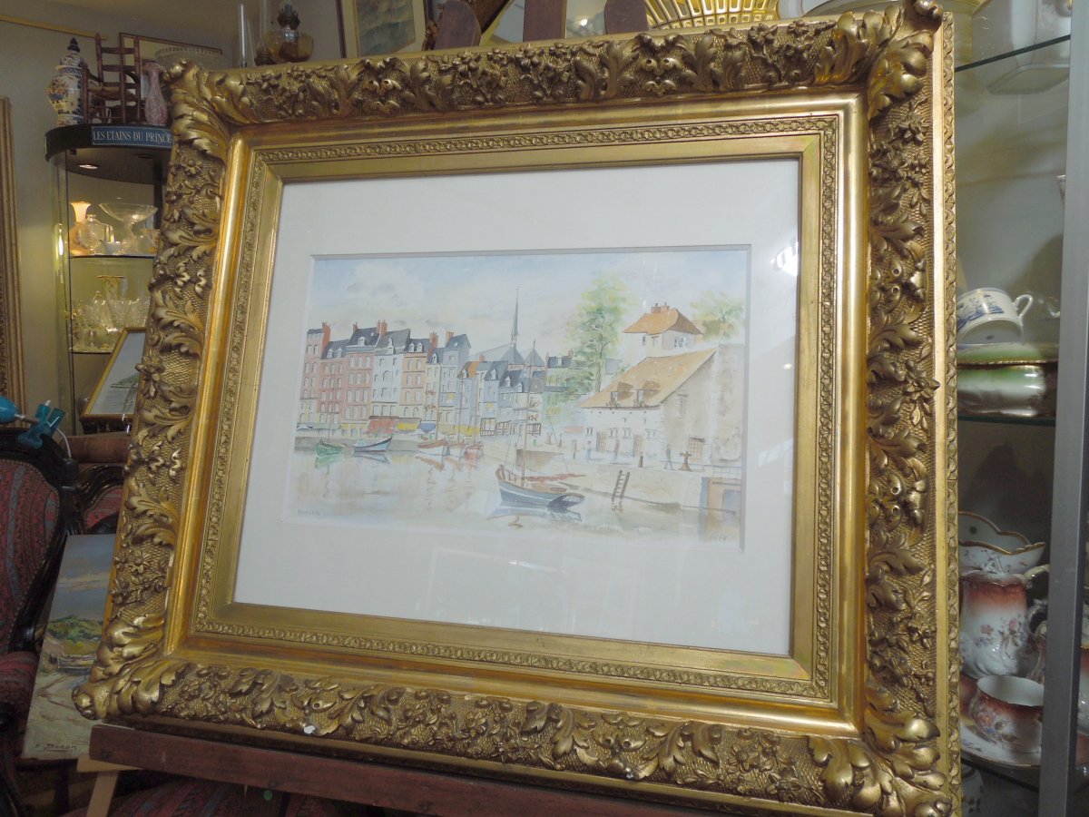 The Port And The Harbor Master's Office Of Honfleur Watercolor Signed Glen-photo-2