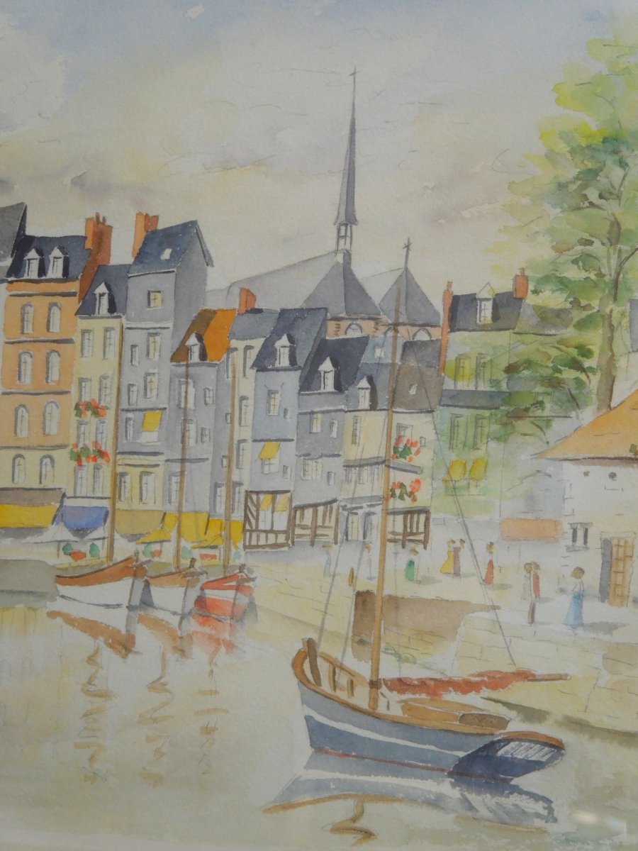 The Port And The Harbor Master's Office Of Honfleur Watercolor Signed Glen-photo-1