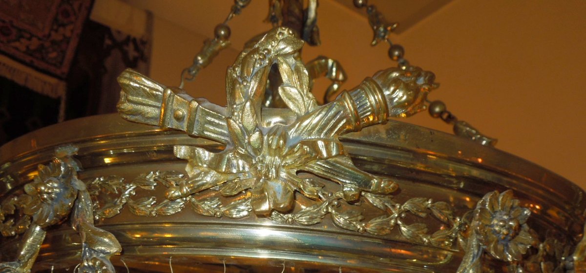 Lustre Montgolfiere Bronze Doré Fin 19eme Siecle-photo-2
