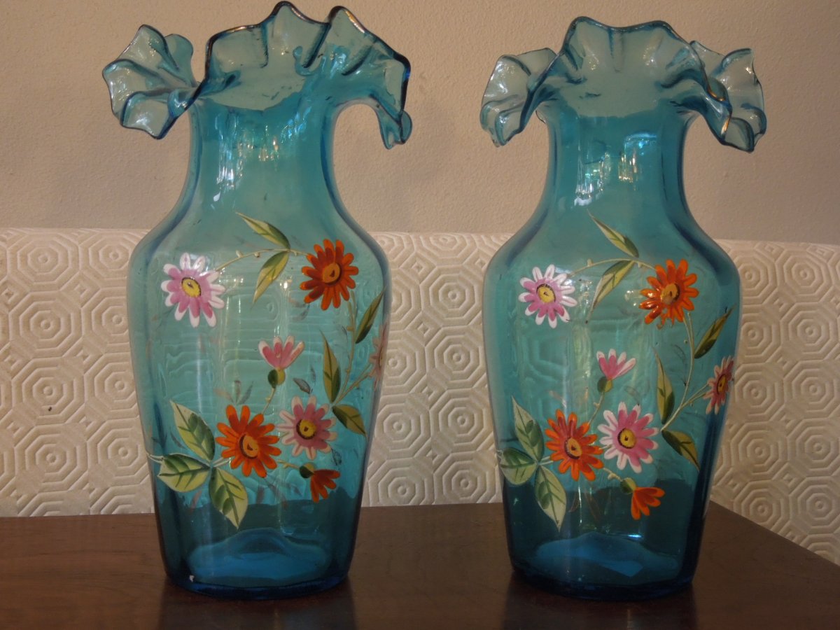 Pair Of 20/30 Enamel Vases