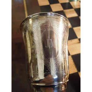 Goblet / Timpani In Sterling Silver With Guilloche Decor Engraved Jm Initials