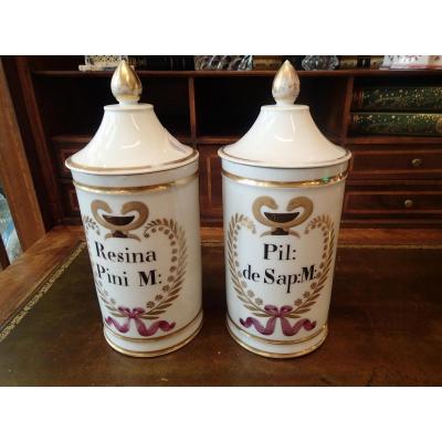 Pair Of Pots In Pharmacy Porcelain Paris 19 Eme