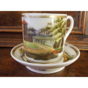 Tasse Litron Et Sous Tasse Porcelaine De Paris Debut 19 Eme