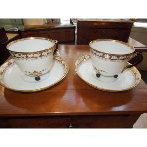 Pair Of Paris Porcelain Lunch Cups And Sous Cups Napoleon III Period