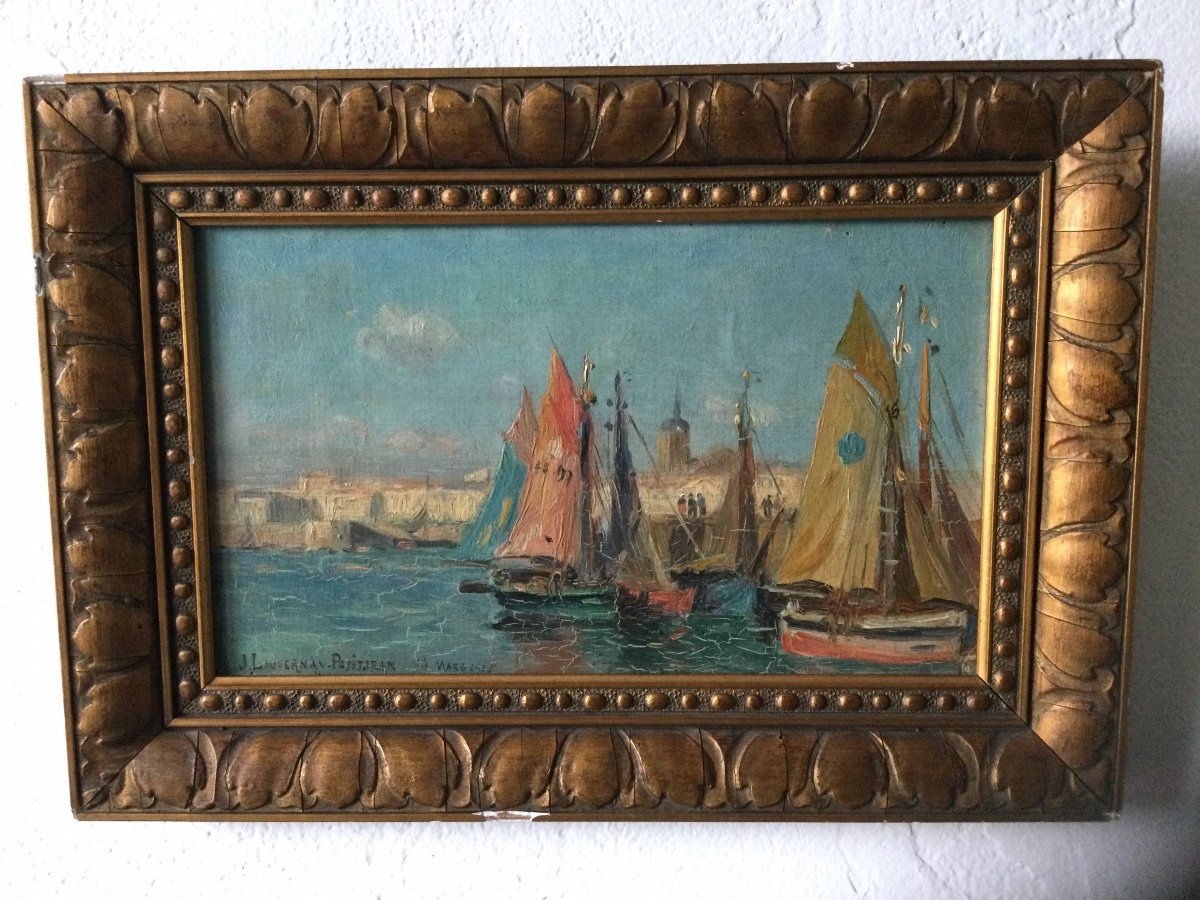 Hsp Voiliers Au Port Signé Jeanne Lauvernay-petitjean Daté 14 Mars 1915