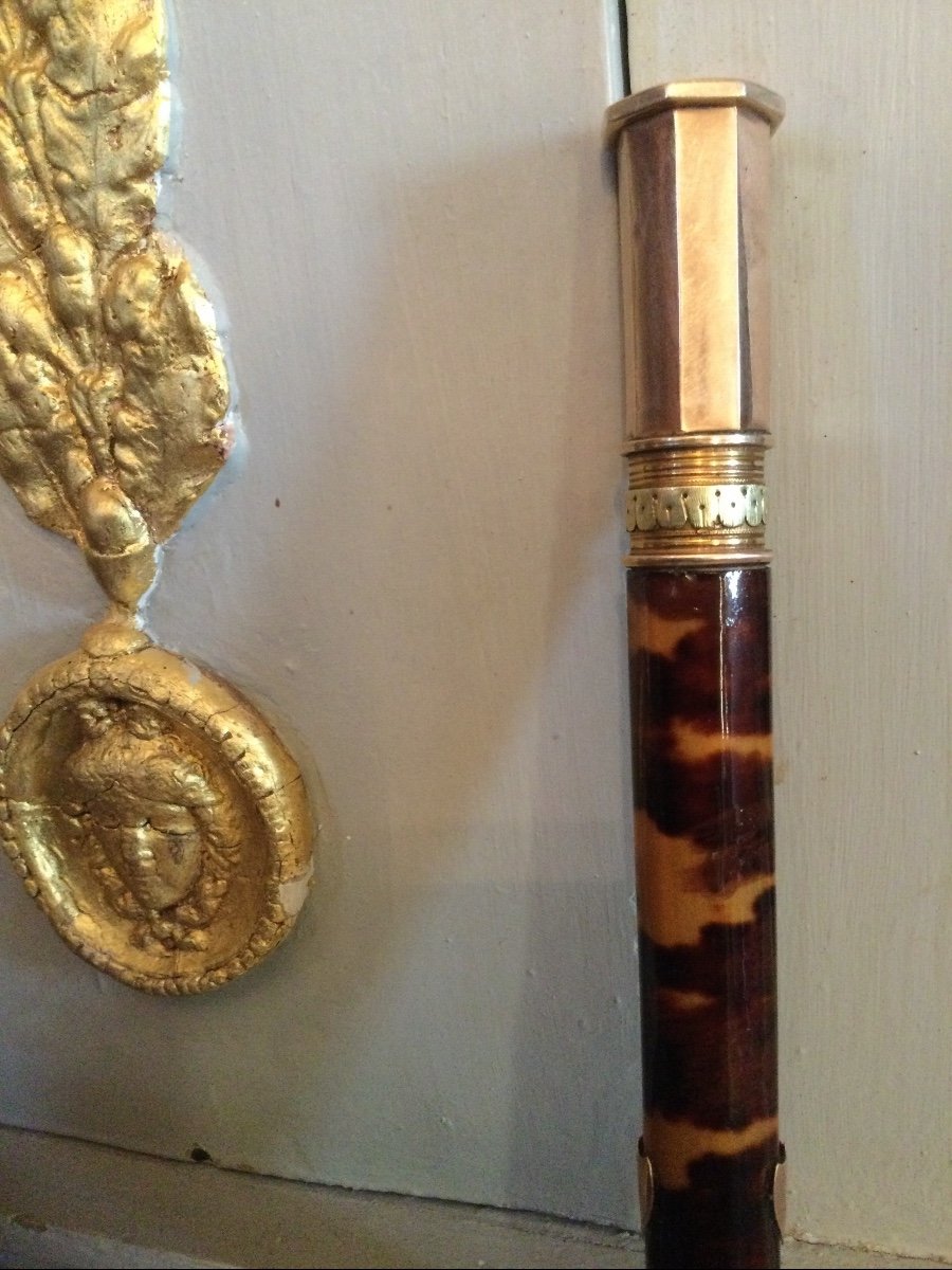 Canne De Dandy Dite Aussi Canne D’ambassadeur Pommeau En Or Fût En écaille De Tortue 