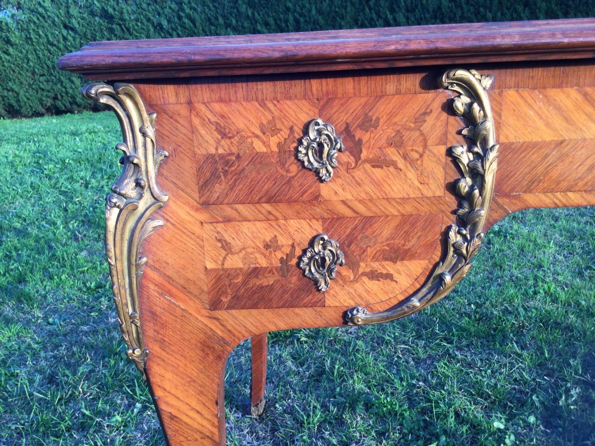 Bureau Louis XV Marqueterie De Fleurs Ouvrant Par Cinq Tiroirs toute face -photo-2