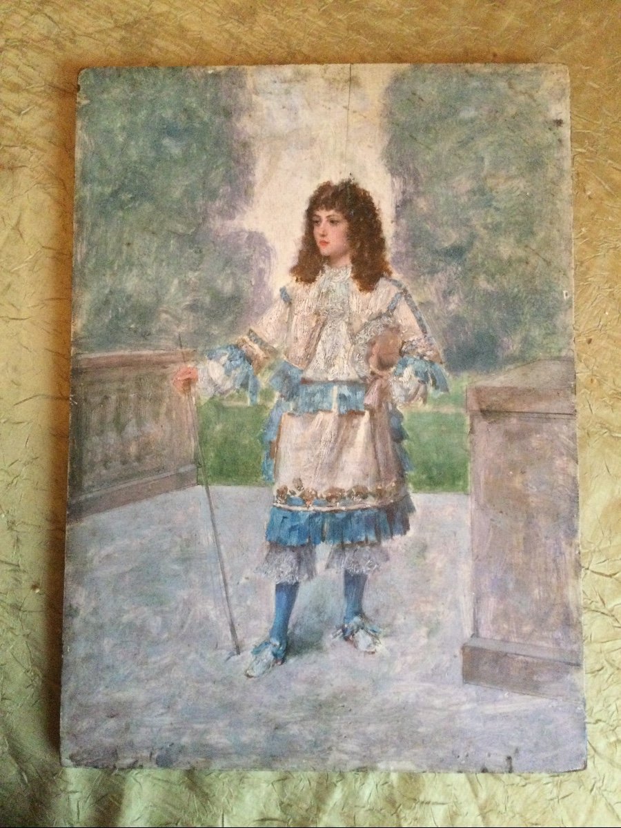 Oil On Panel Child In Louisxv Costume