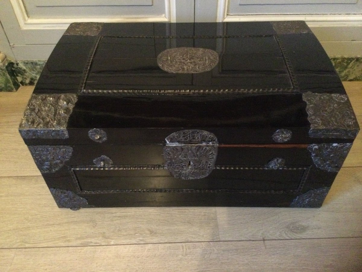 Solid Ebony Chest With Silver Trim XVIIth Time