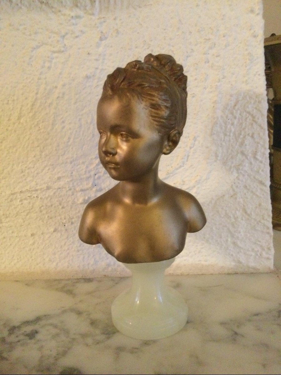Buste De Louise Brongniart En Bronze Doré Socle En Albâtre Signé Brongniart