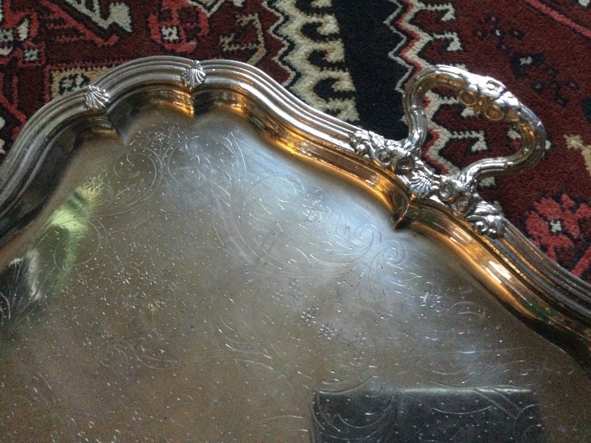 Large Lined Silver Serving Tray-photo-2
