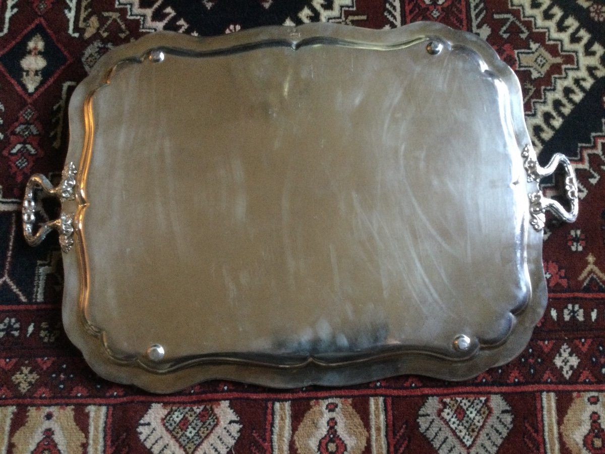 Large Lined Silver Serving Tray-photo-1