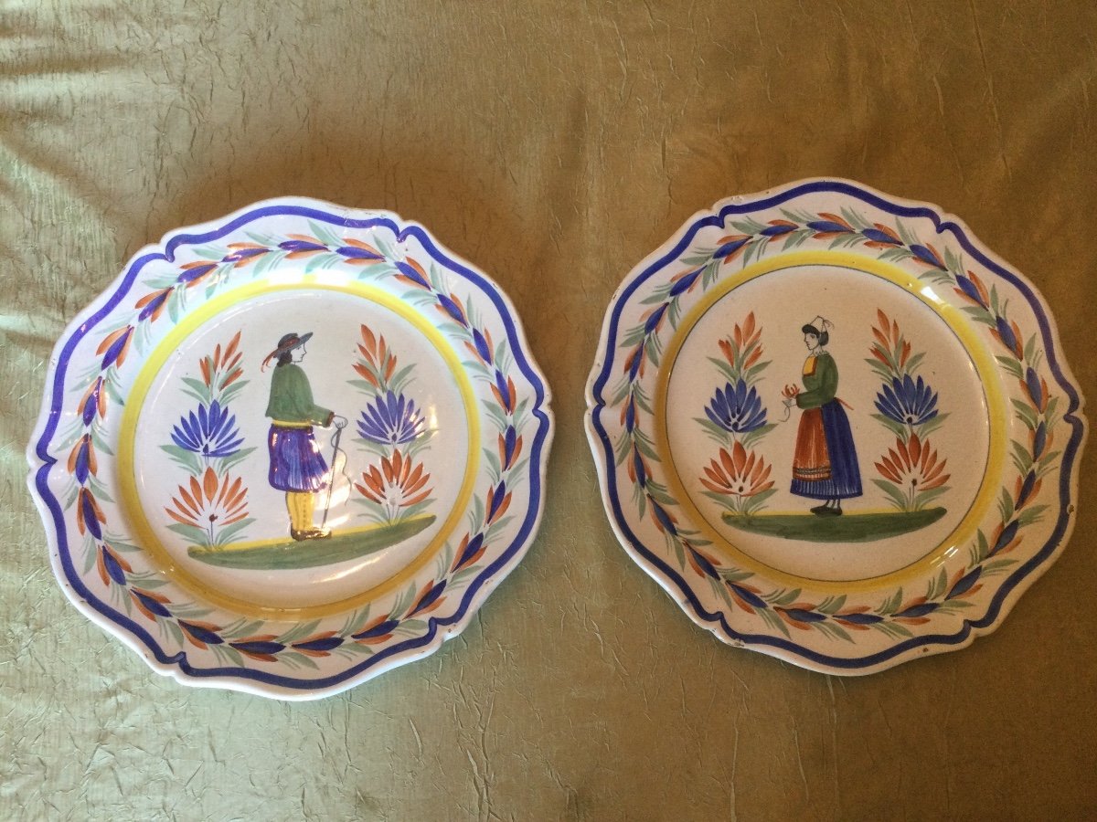 Pair Of Earthenware Dishes From Henriot In Quimper