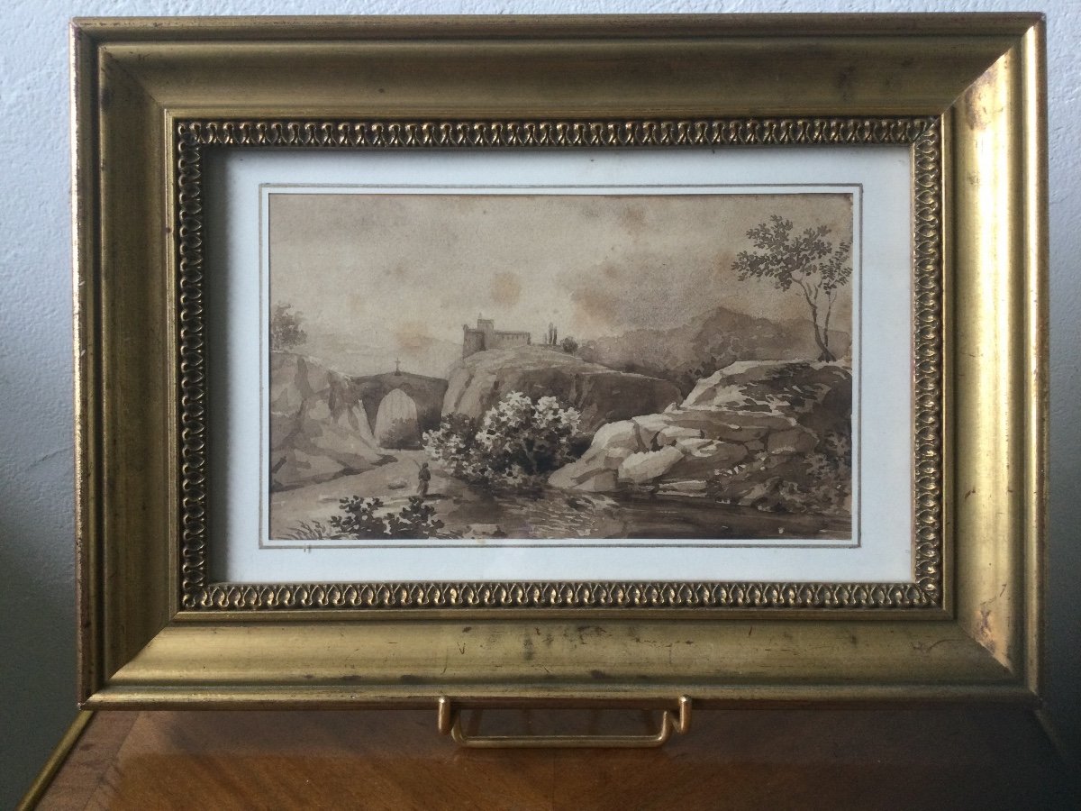 Lavis Landscape With Fisherman Nineteenth Time