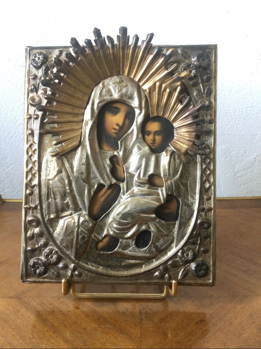 Madonna And Child Icon Rizza In Silver In Its Box-photo-2