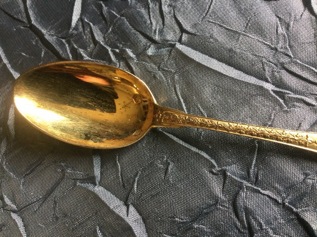 12 Mocha Spoons In Vermeil Minerva Hallmark-photo-3