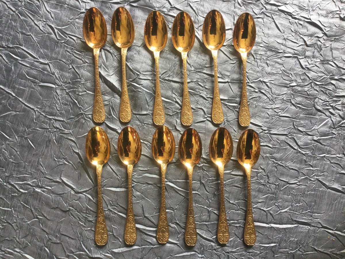 12 Mocha Spoons In Vermeil Minerva Hallmark