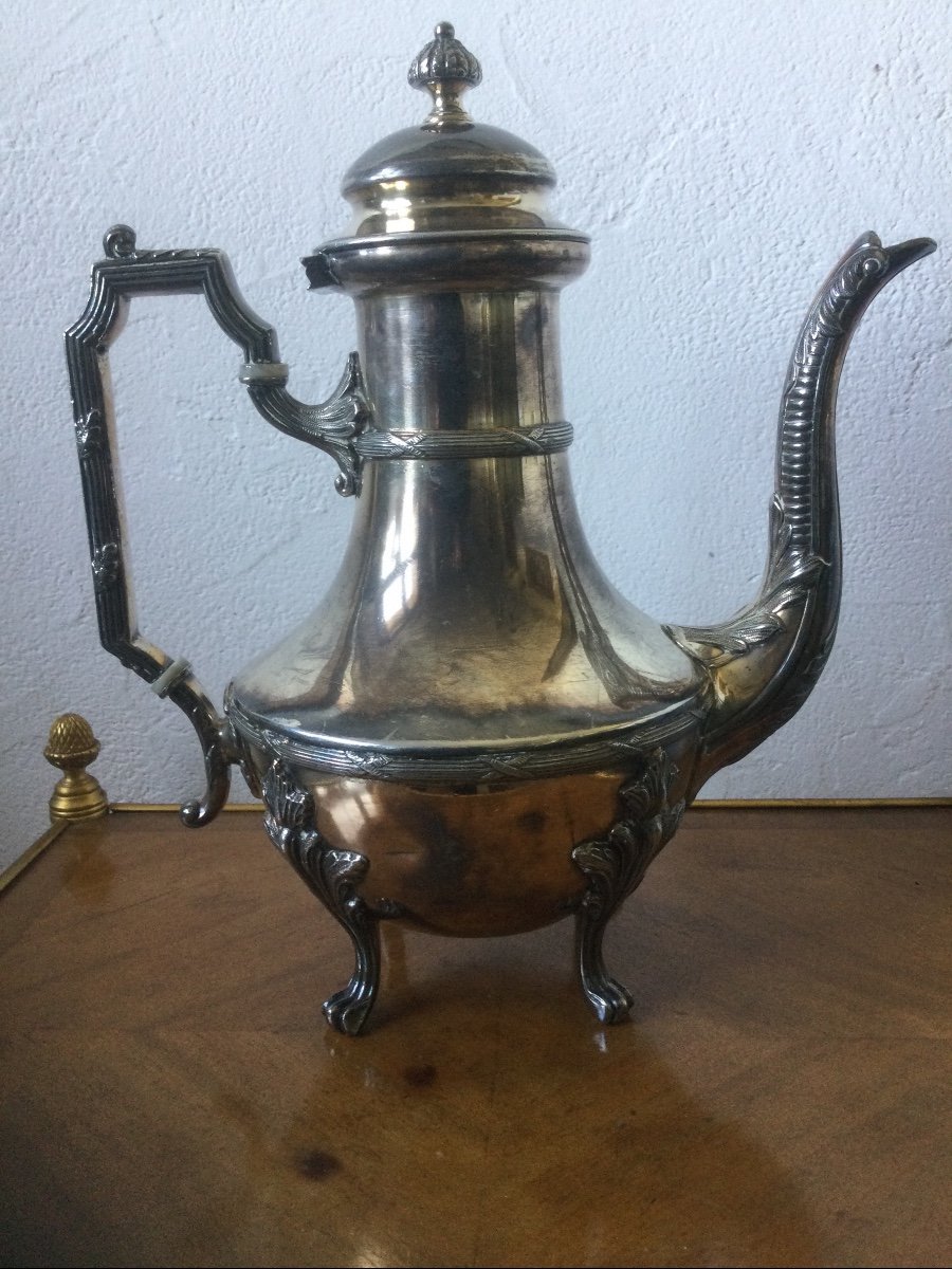 Proantic: Louis XV Coffee Pot, Sterling Silver, Paris, 1880-1900, Le B