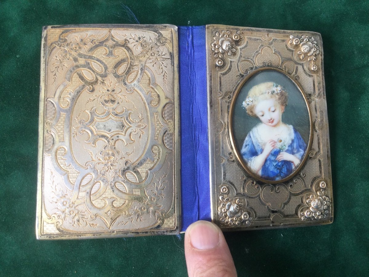 Carnet De Bal En Vermeil Orné D’une Miniature Jeune Fille -photo-2