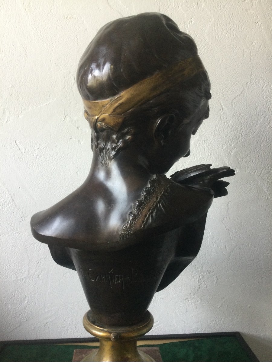 Bust Of Woman With Bird In Bronze Signed Carrier Belleuse-photo-4