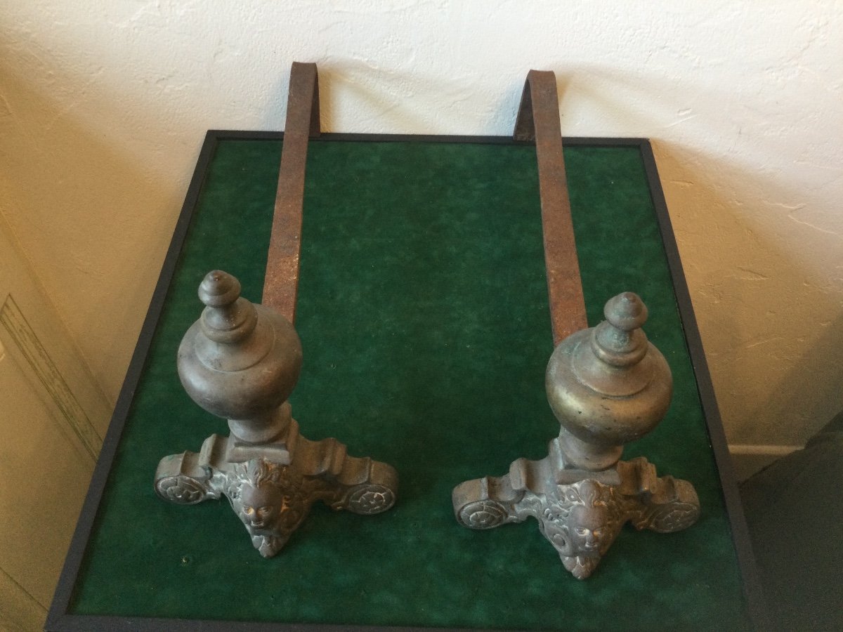 Pair Of Marmoset Andirons In Bronze-photo-3