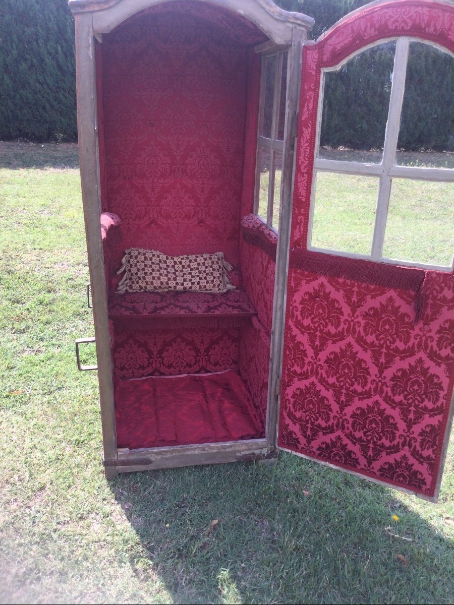 Chaise à Porteur époque Début XVIIIéme Peinte De Décor Floral -photo-1