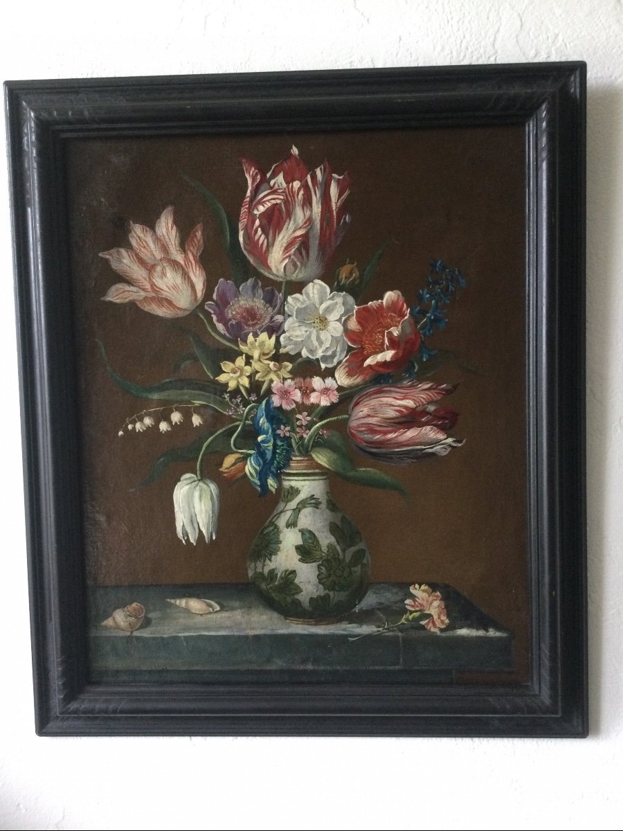 Bouquet Of Flowers Oil On Canvas Early Eighteenth Time