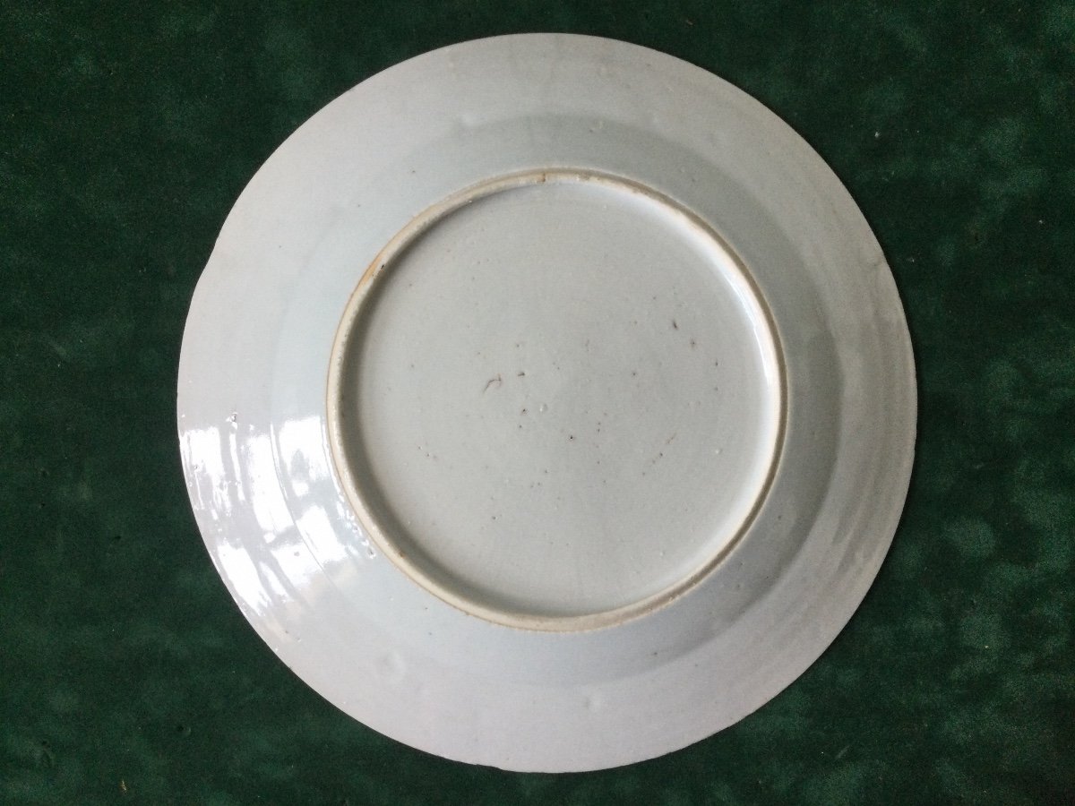 Quatre Assiettes En Porcelaine De Chine Blanc Bleu -photo-3
