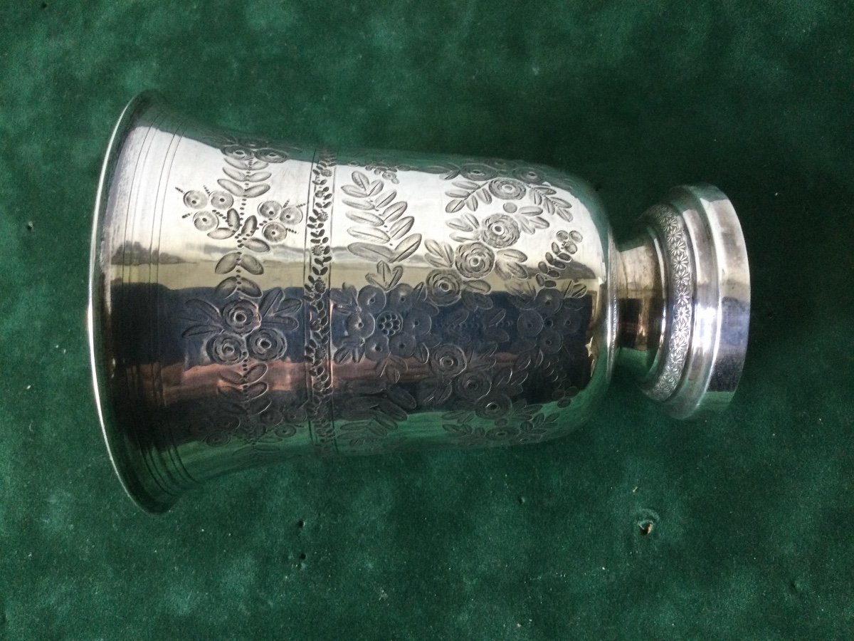 Tulip Mug Engraved With Flowers And Foliage Old Man's Mark Weight 74gr-photo-3
