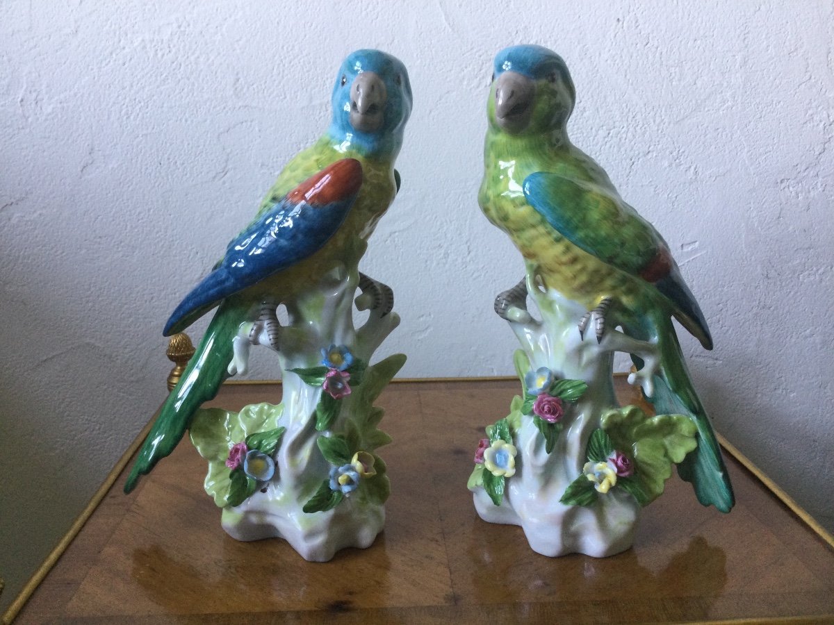 Pair Of Porcelain Parrots