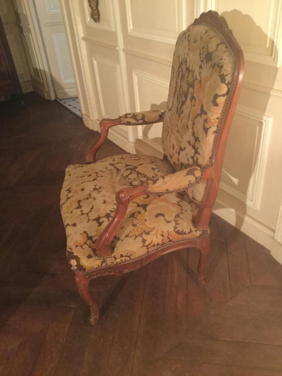 Rare Fauteuil d'époque Régence En Alisier Tapisserie époque XIXéme-photo-4