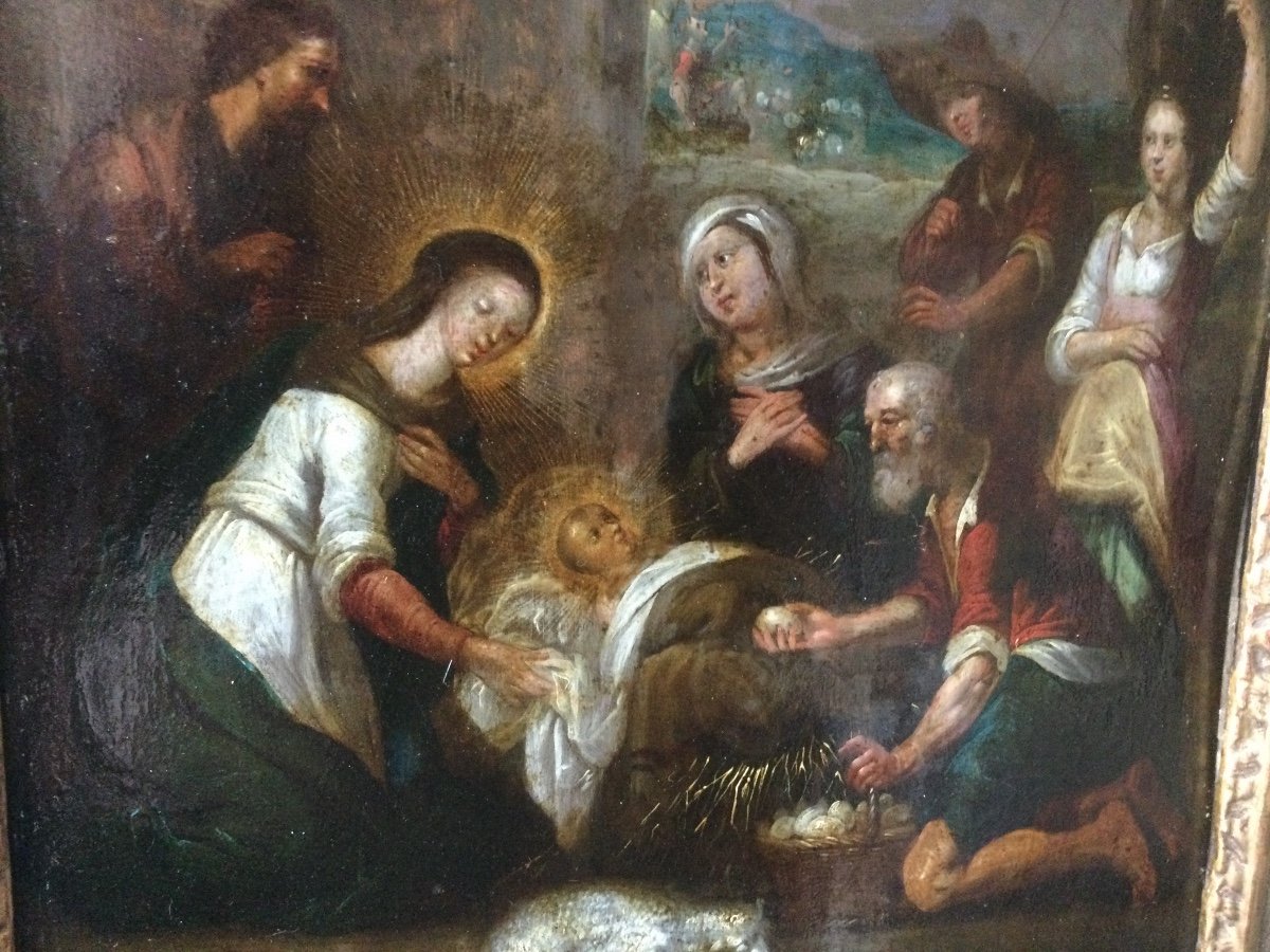 Nativité Huile Sur Cuivre époque Fin XVIIéme Début XVIIIéme -photo-2
