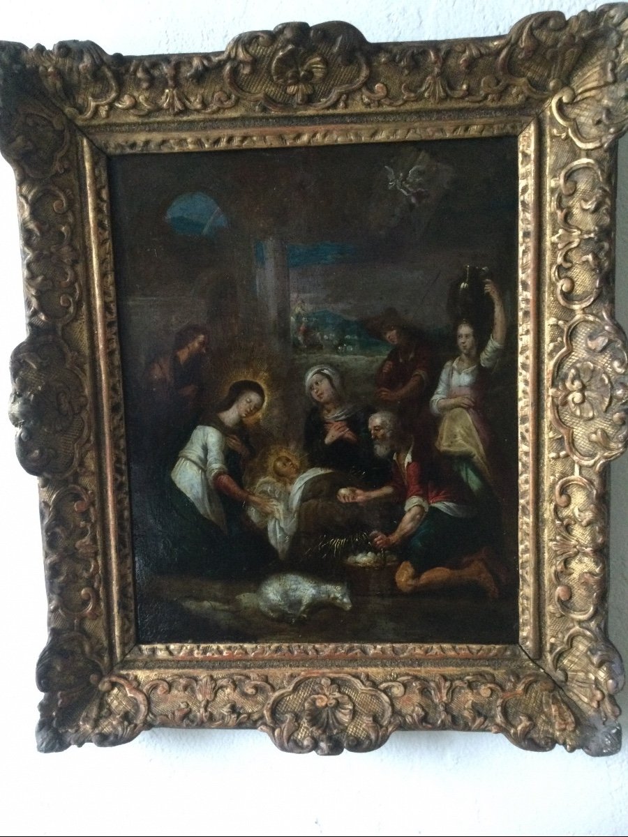 Nativité Huile Sur Cuivre époque Fin XVIIéme Début XVIIIéme 