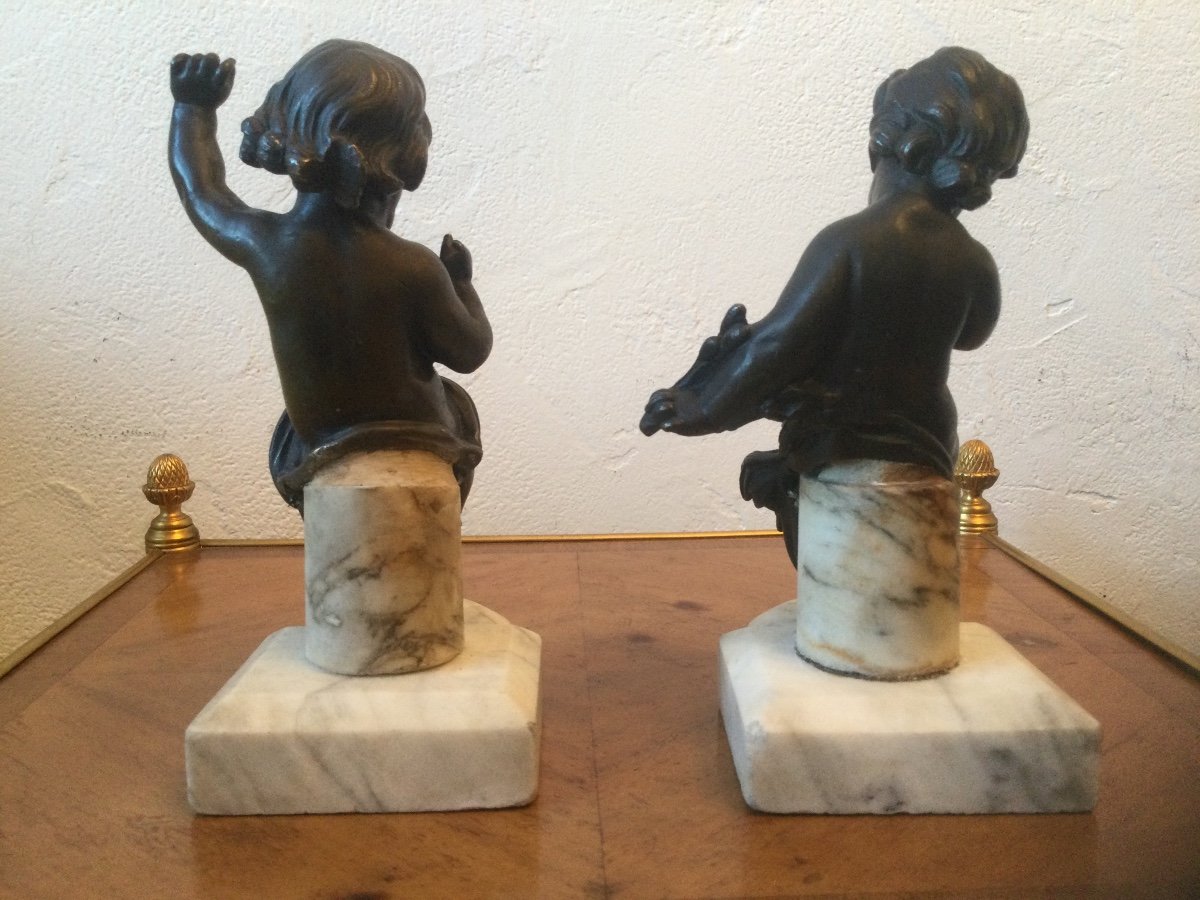 Pair Of Puttis In Patinated Bronze-photo-3