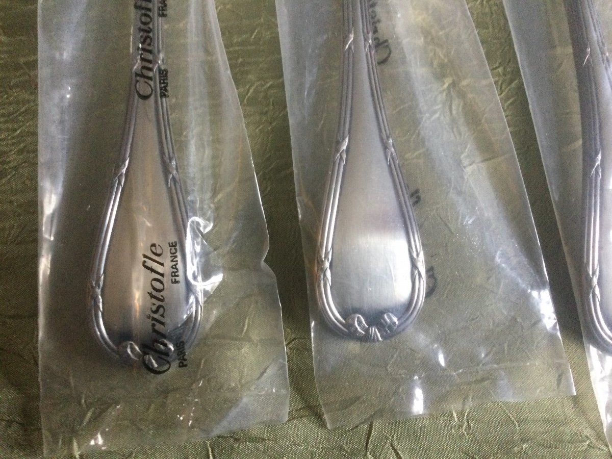 6 Large Spoons And A Fork Christofle Ribbon Model -photo-3