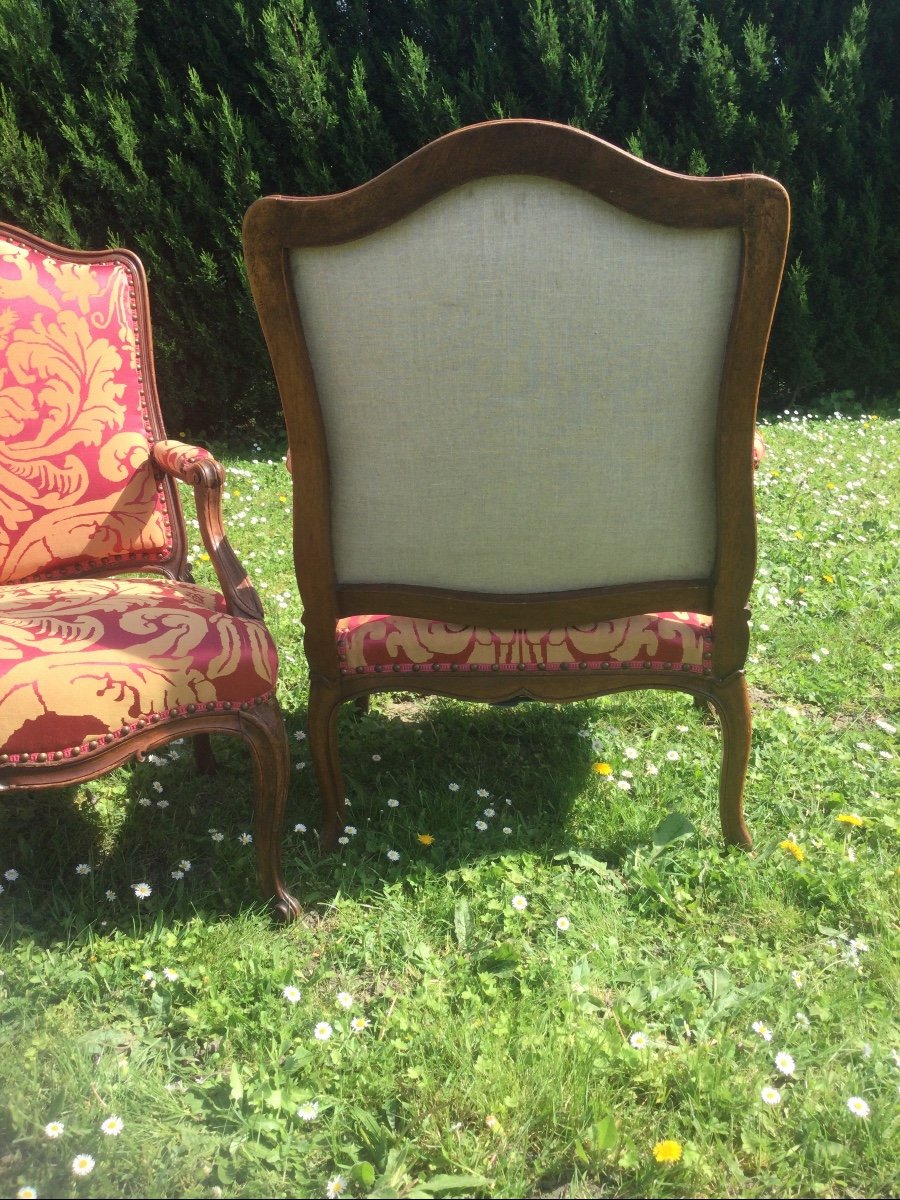 Pair Of Large Flat Back Armchairs In Walnut -photo-4
