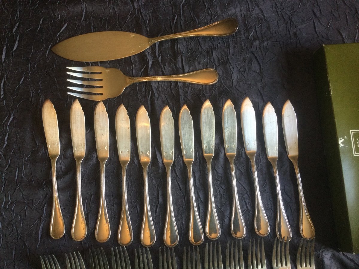 12 Christofle Fish Cutlery And Serving Cutlery Pearl Model-photo-2