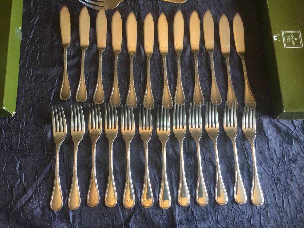 12 Christofle Fish Cutlery And Serving Cutlery Pearl Model-photo-3
