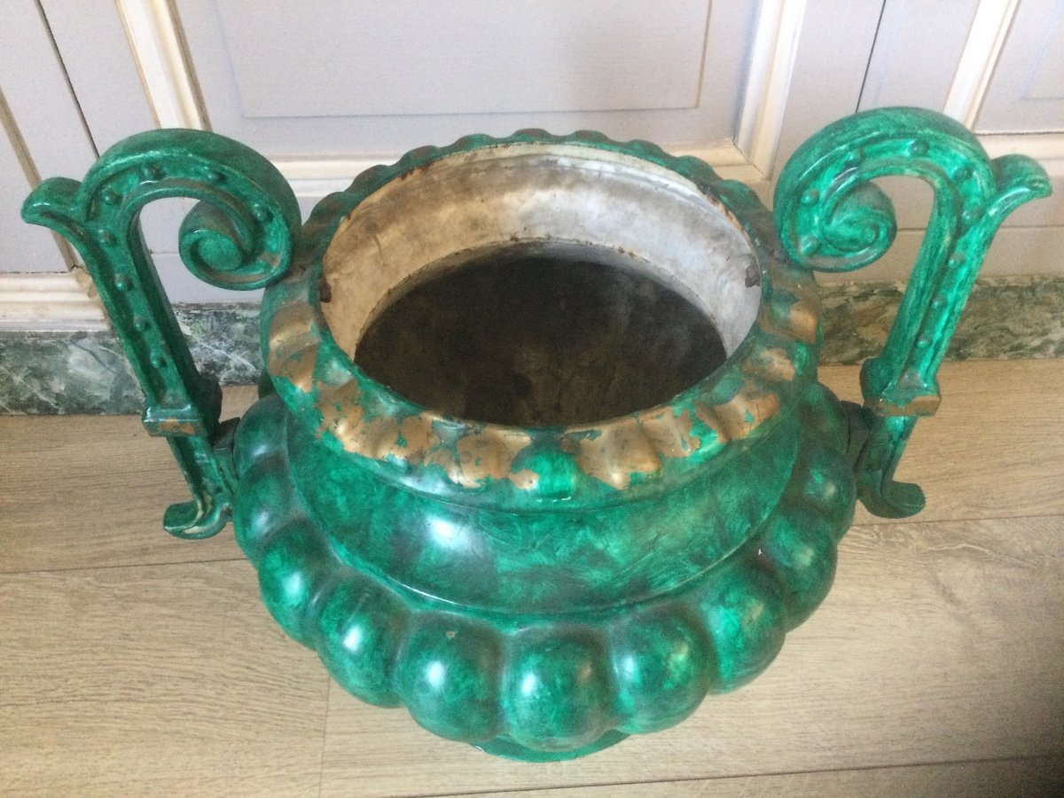 Vasque De Jardin, Jardin D’hiver En Fonte émaillé à L’imitation De La Malachite -photo-4