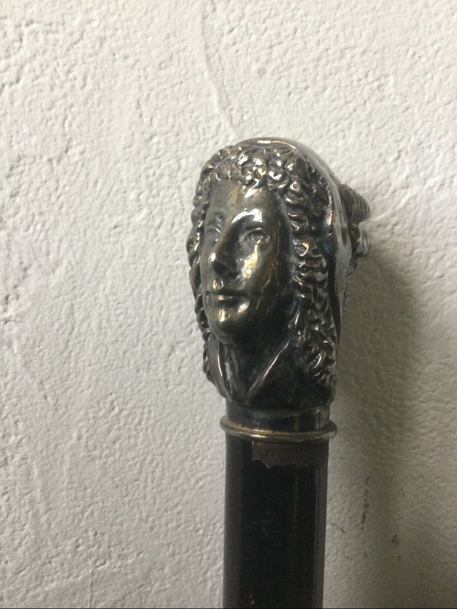 Head Puzzle Cane With The Profile Of Louis XVI And Marie Antoinette In Silver Bronze -photo-3