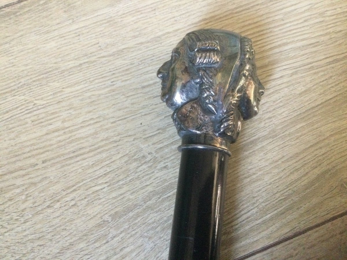 Head Puzzle Cane With The Profile Of Louis XVI And Marie Antoinette In Silver Bronze 