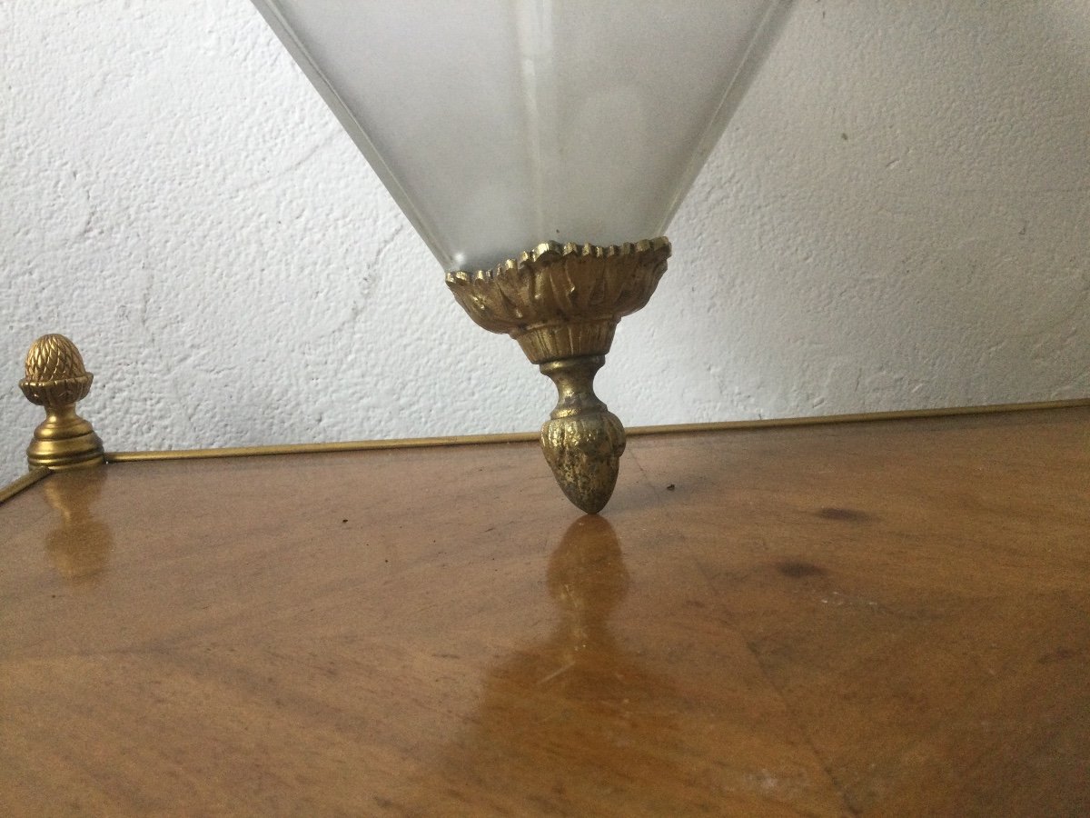 Ceiling Light, Lantern In Bronze And Frosted Glass -photo-3