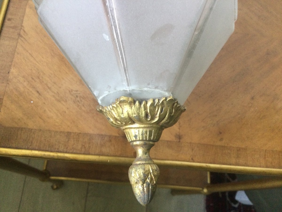 Ceiling Light, Lantern In Bronze And Frosted Glass -photo-1
