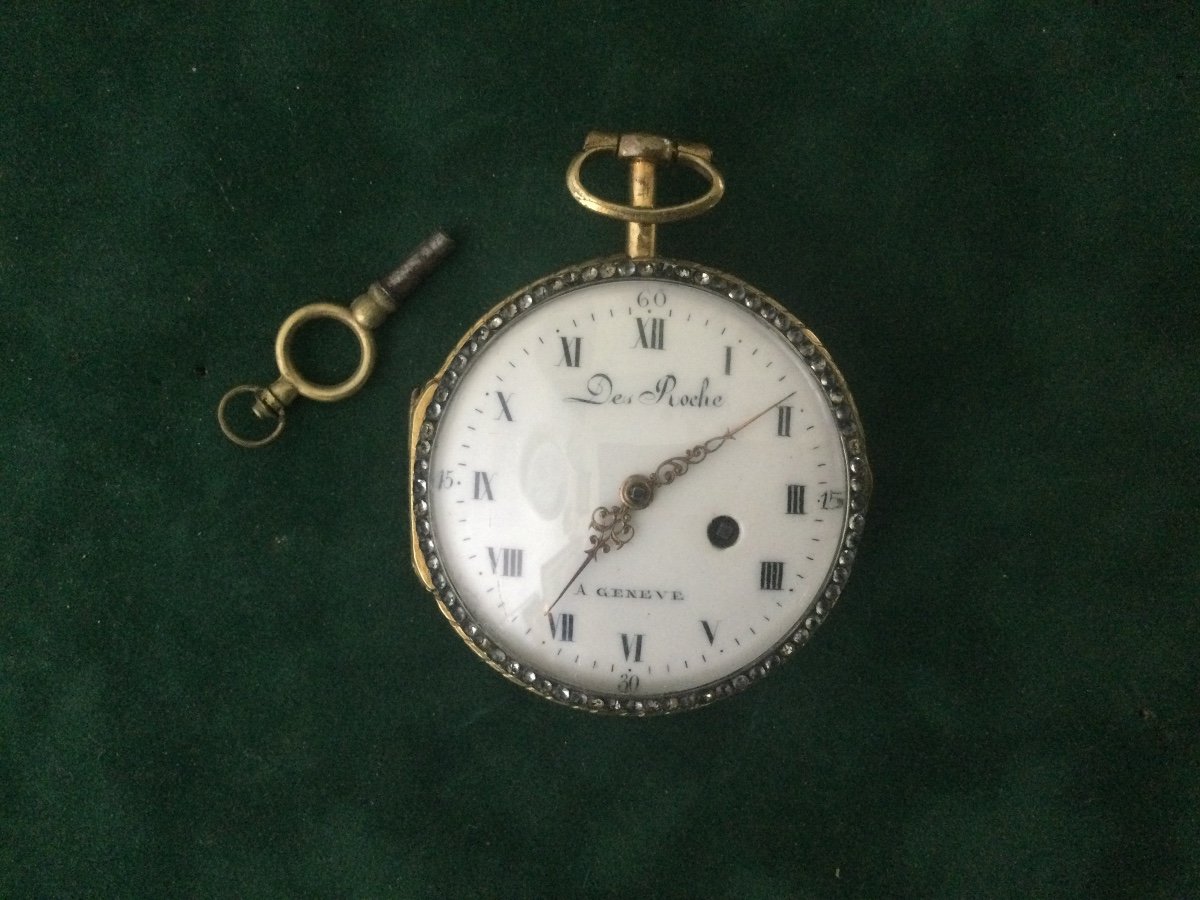 Enameled Pocket Watch Signed Des Roche In Geneva -photo-2